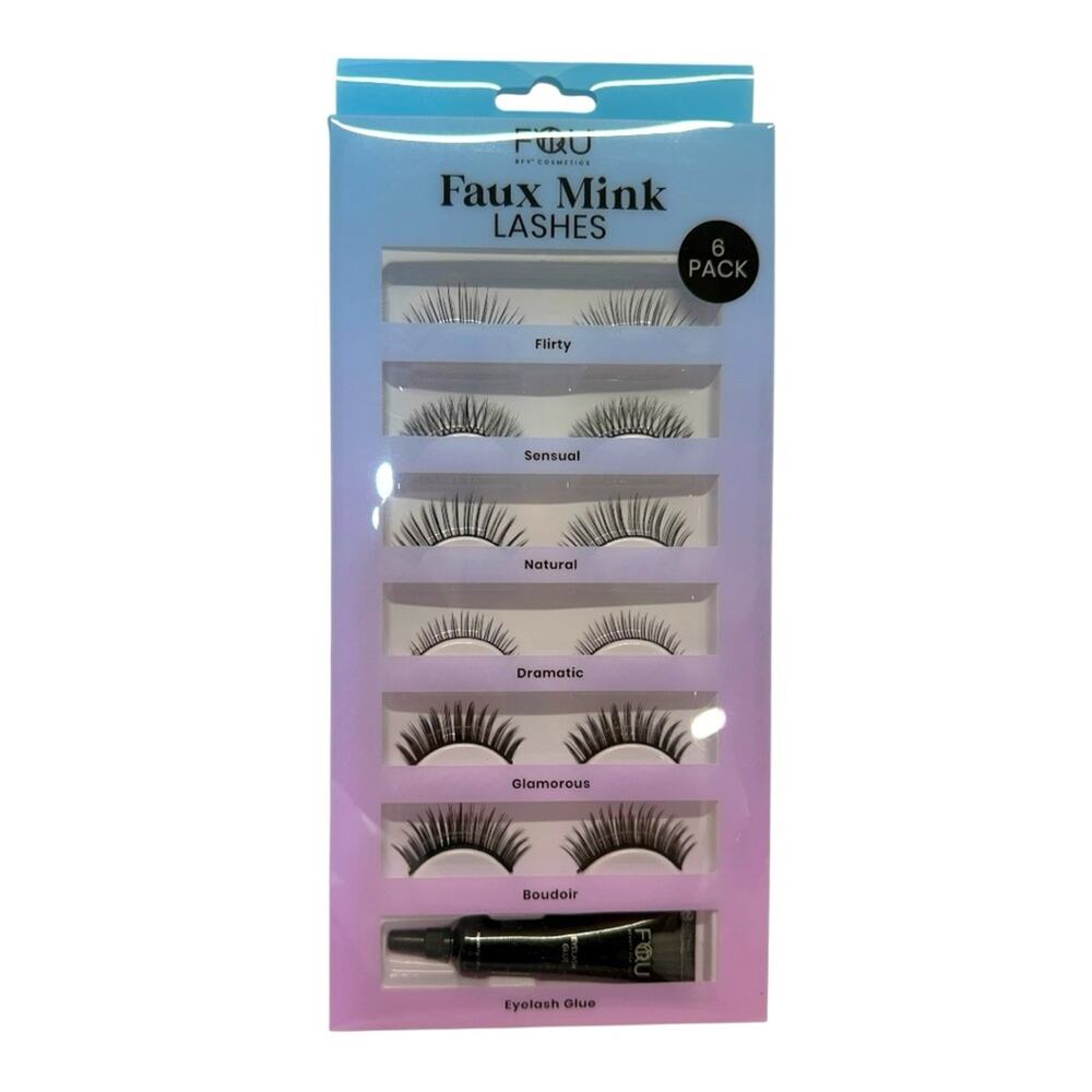 Faux Mink Lashes 6 Pack with Glue Black NEW BFY Cosmetics brand